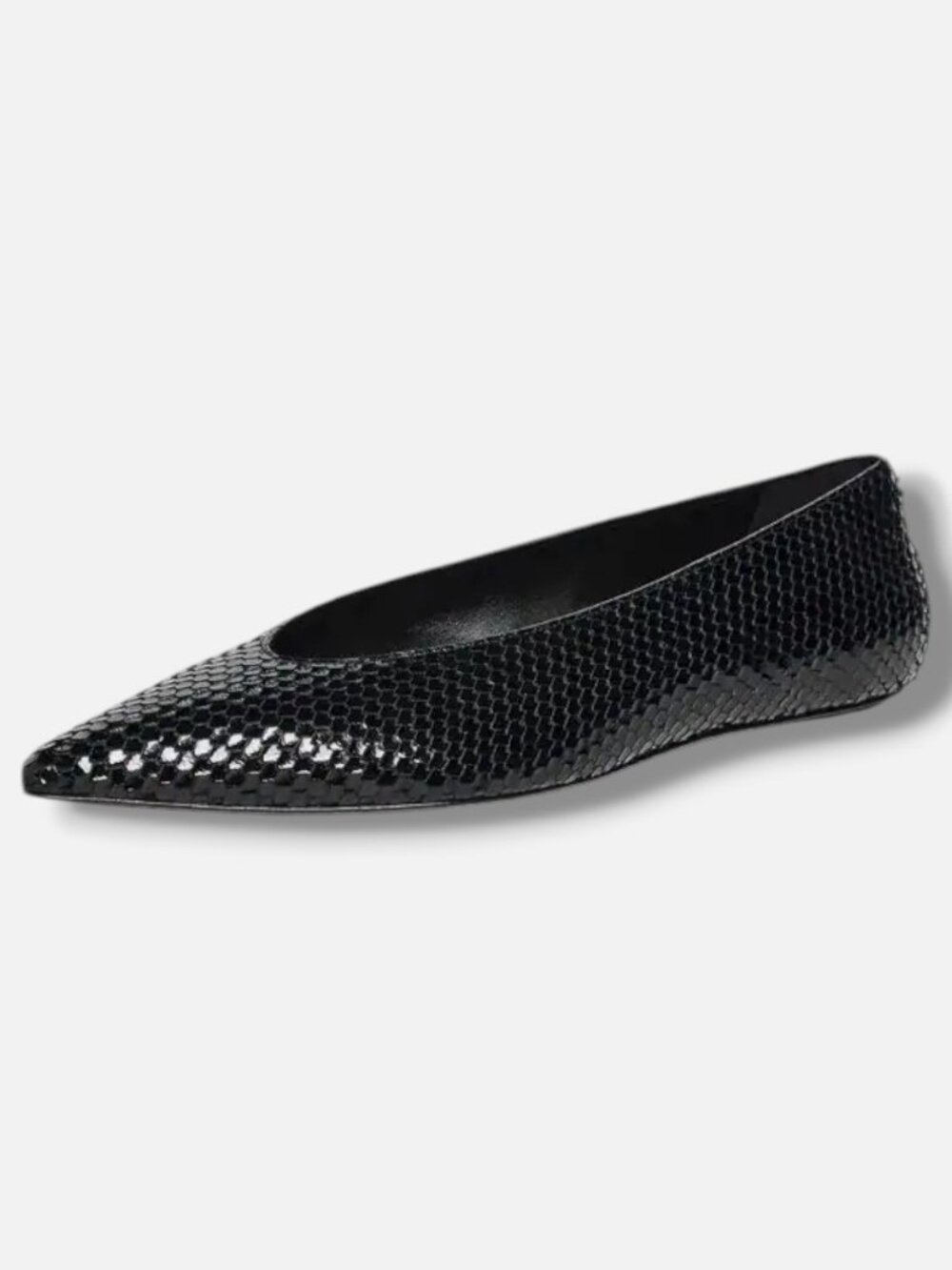 Stuart Weitzman Women's Black Shiny Embossed Python Lina Flats Shoes Size 7.5B